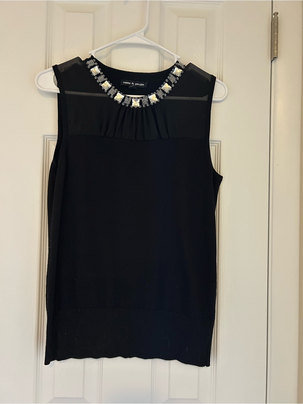 Cable & Gauge Black Jeweled Neck Sleeveless Camisole